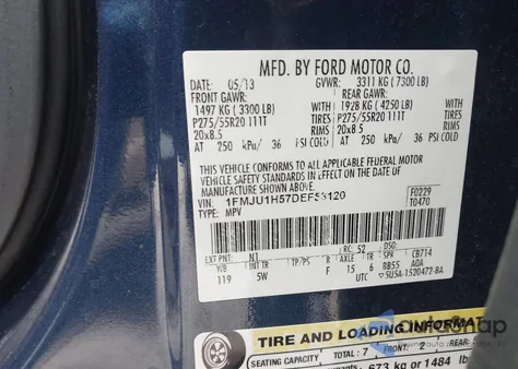 2013 Ford Expedition King Ranch z USA, uszkodzony, nr VIN 1FMJU1H57DEF53120